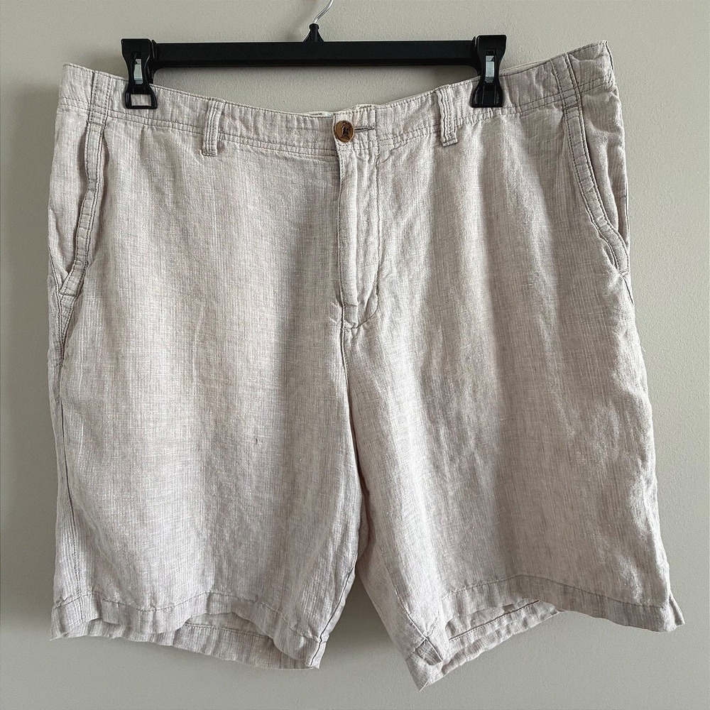 Tommy Bahama Mens Beige 100% Linen Flat Front Casual Shorts Sz 38 (Waist 40")